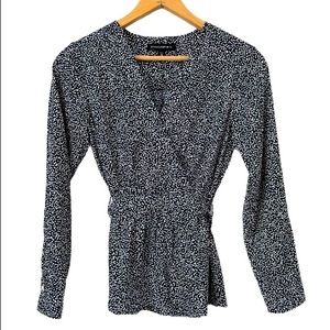 Banana Republic Petite Faux Wrap Polka Dot Blouse